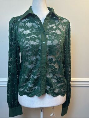 dolan Dark Green Lace Button-Front Blouse XS